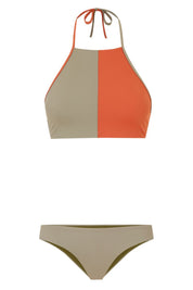 Halter Bikini Top POLO, Papaya Orange & Sage | SURO