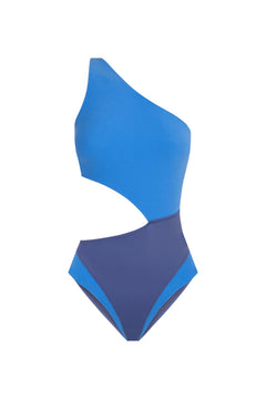 Asymmetrical Swimsuit GAMMA POSITANO, Sky Blue & Storm Blue | SURO