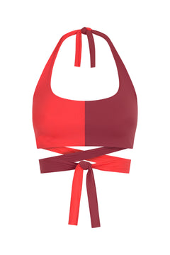 Two-Way Bikini Top PUZZLE DOMINO, Coral & Rosewood | SURO